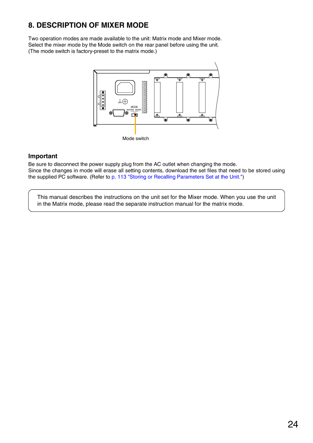 Vax M-9000 operating instructions Description of Mixer Mode 