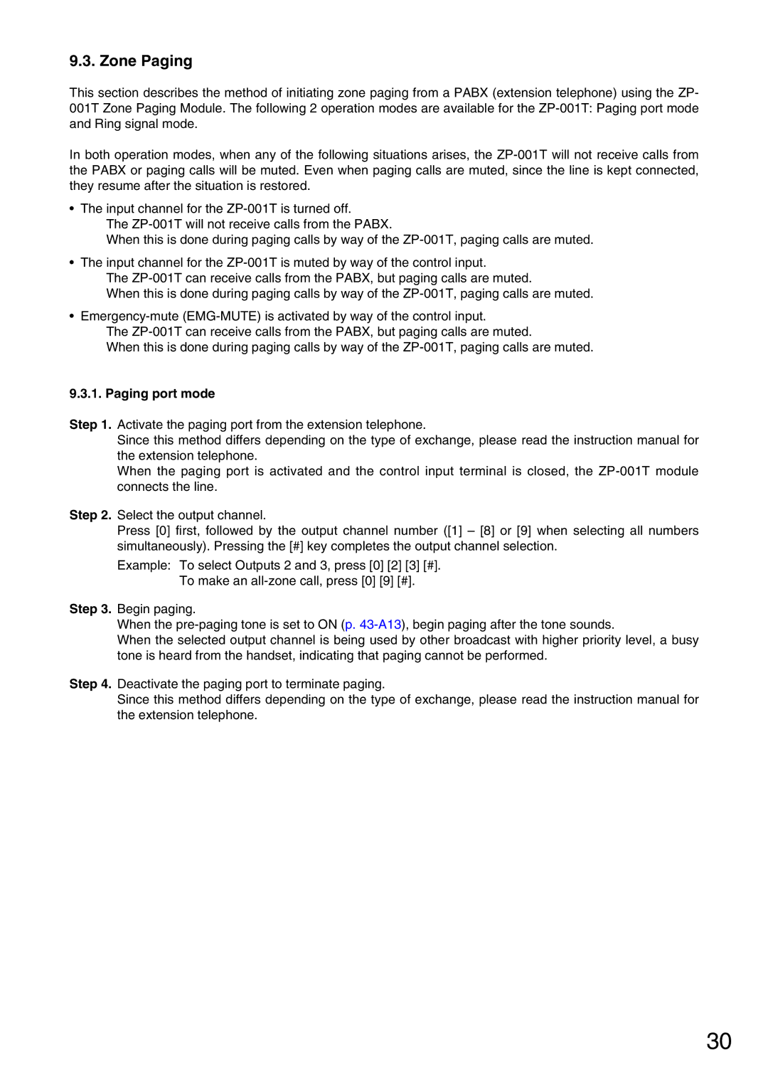 Vax M-9000 operating instructions Zone Paging, Paging port mode 