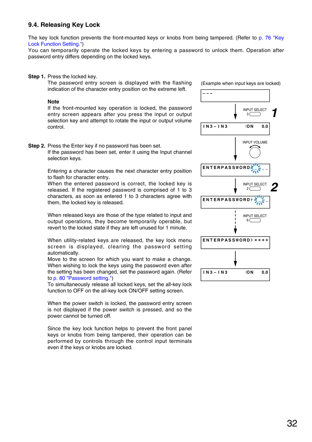 Vax M-9000 operating instructions Releasing Key Lock, Example when input keys are locked 