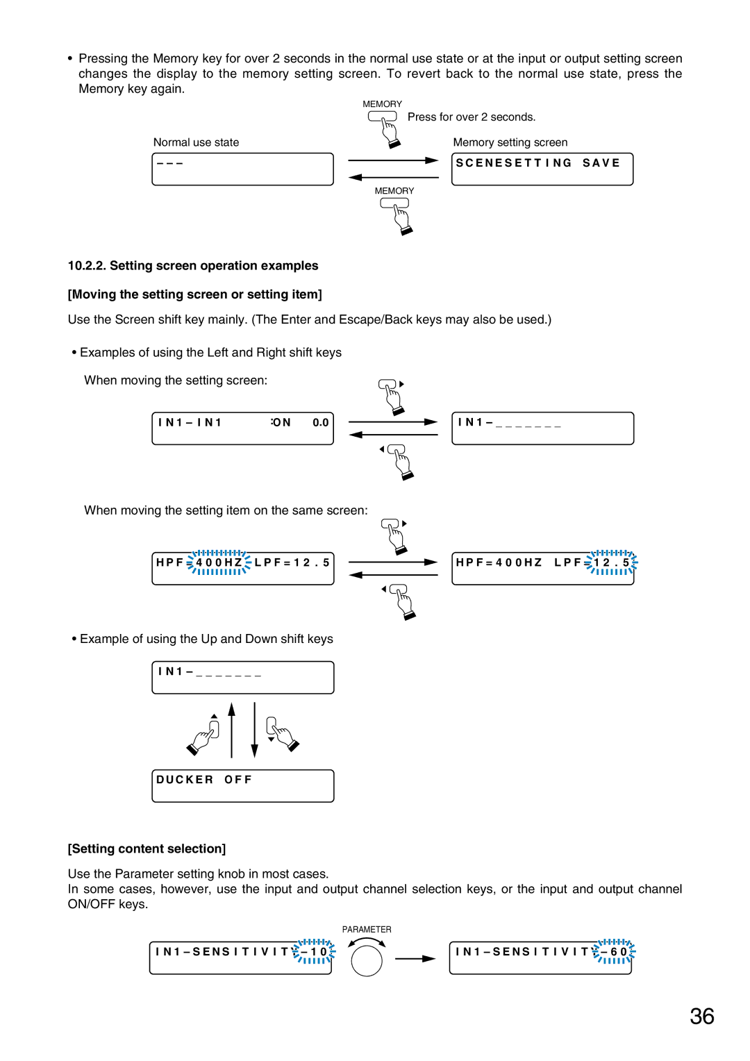 Vax M-9000 operating instructions Setting content selection 