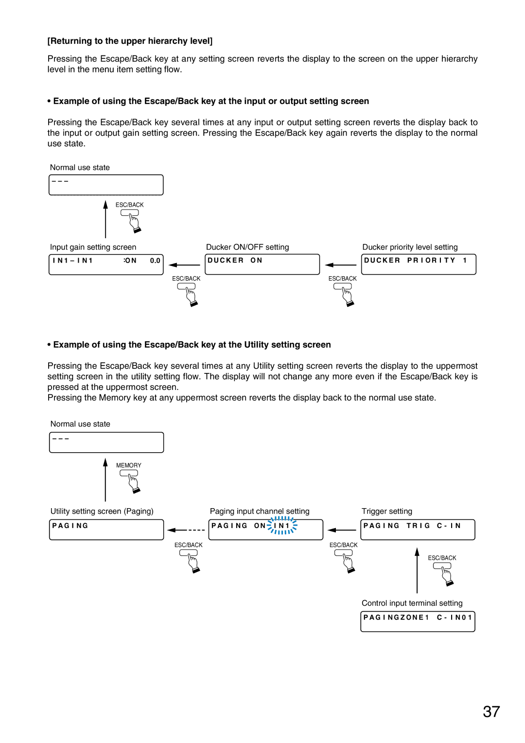 Vax M-9000 operating instructions Returning to the upper hierarchy level 