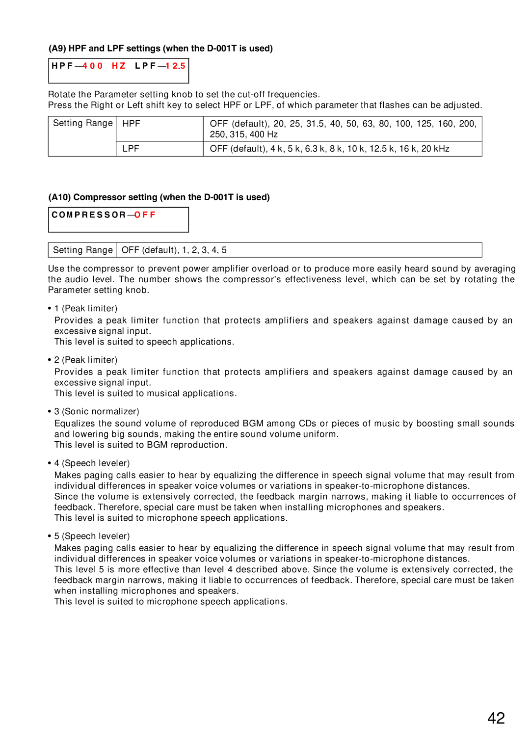 Vax M-9000 operating instructions Hpf Lpf 