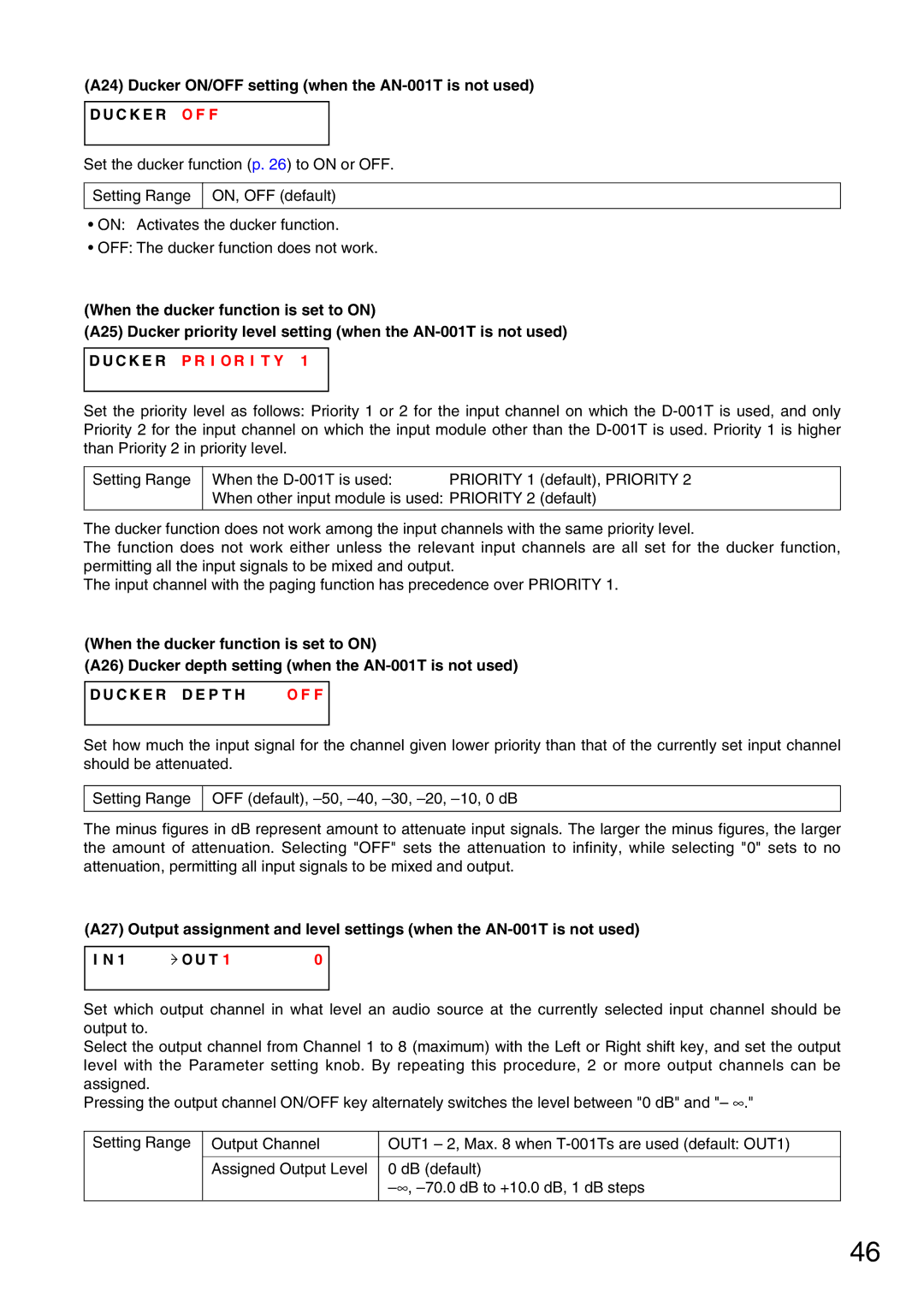 Vax M-9000 A24 Ducker ON/OFF setting when the AN-001T is not used, C K E R O F F, C K E R P R I O R I T Y, Priority 