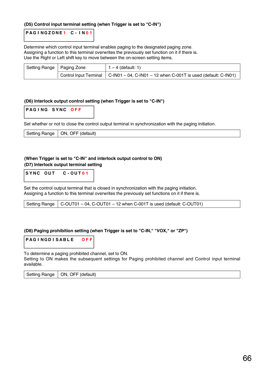 Vax M-9000 operating instructions G I N G S Y N C O F F, G I N G D I S a B L E O F F 