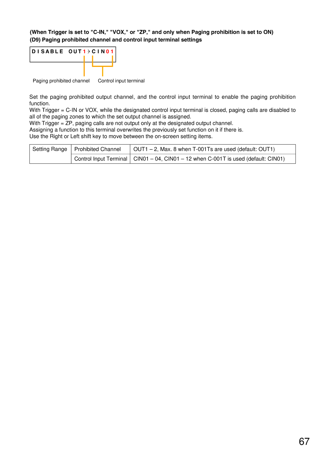 Vax M-9000 operating instructions Control input terminal 