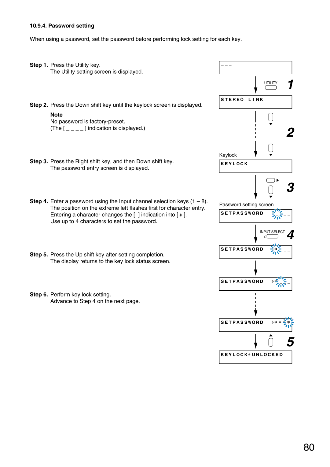 Vax M-9000 operating instructions Password setting 