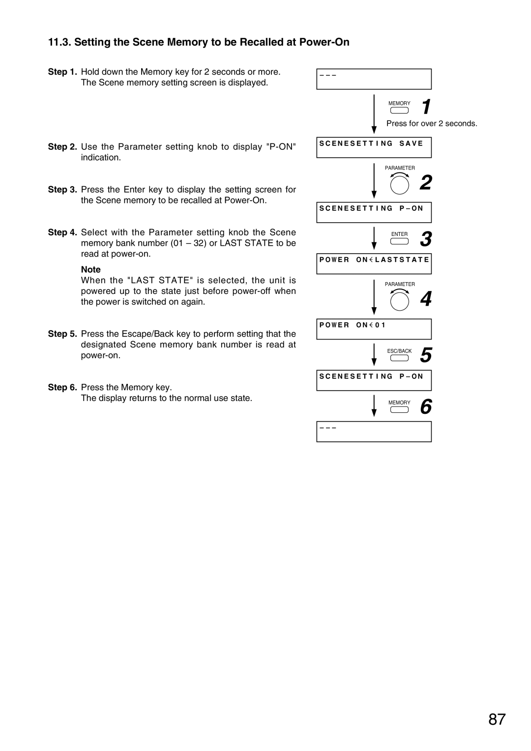 Vax M-9000 operating instructions Setting the Scene Memory to be Recalled at Power-On 