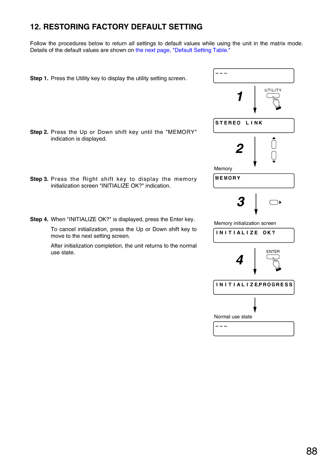 Vax M-9000 operating instructions Restoring Factory Default Setting 