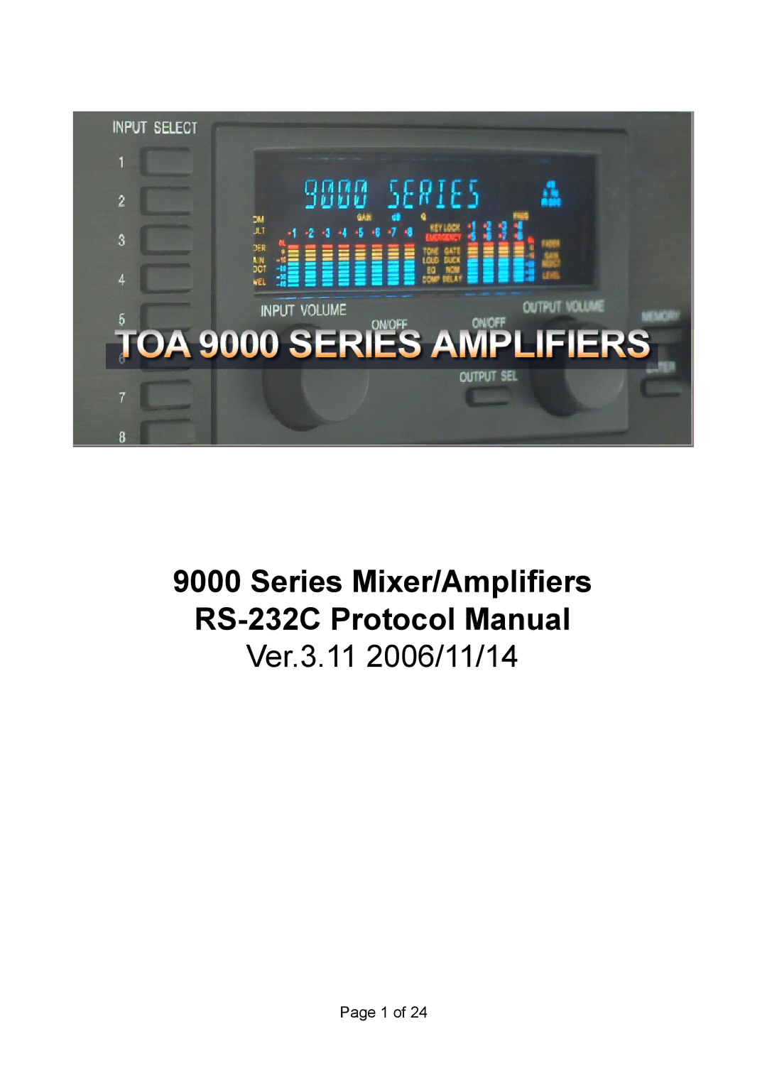 Vax RS 232C manual Series Mixer/Amplifiers RS-232C Protocol Manual 