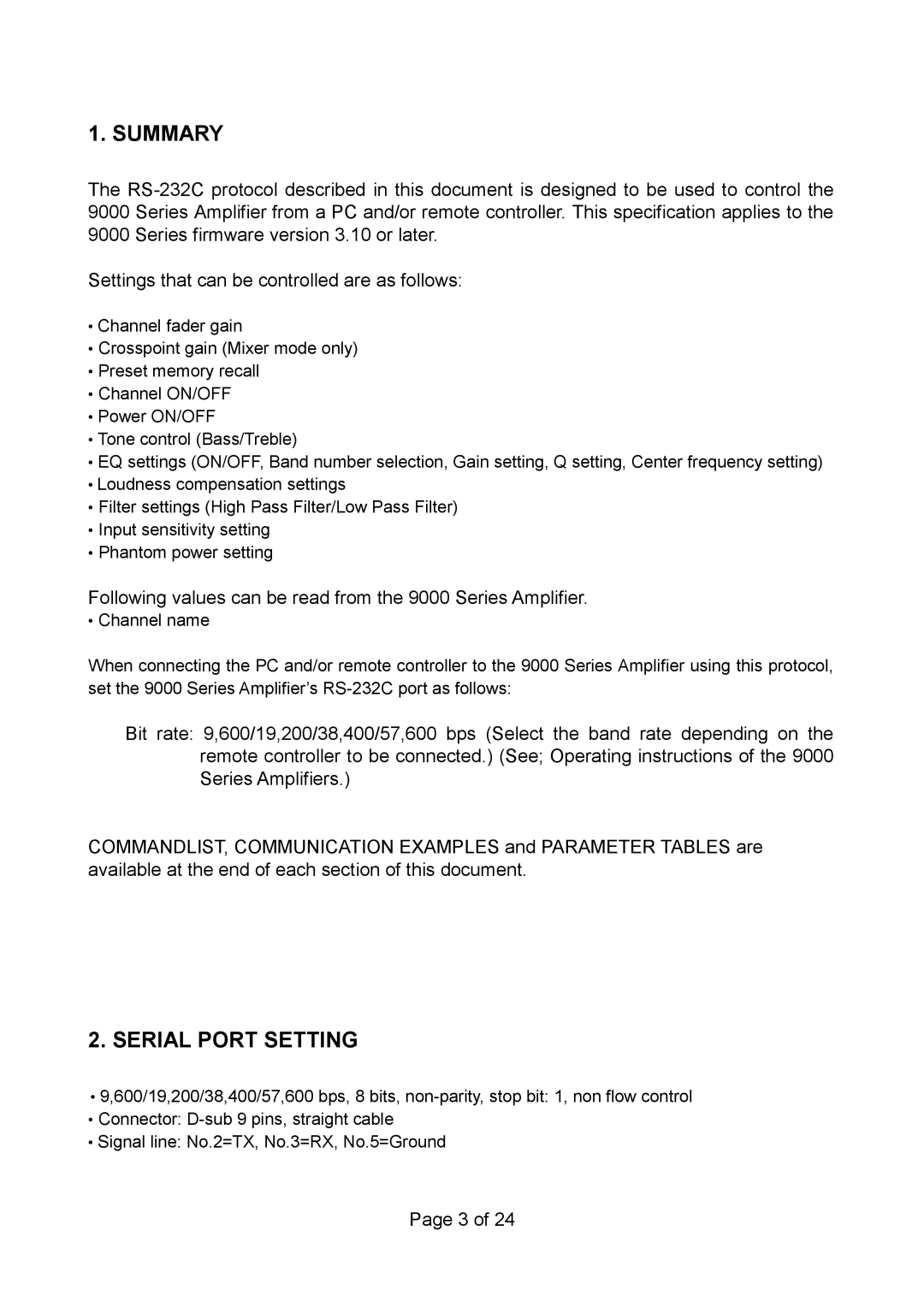 Vax RS 232C manual Summary, Serial Port Setting 