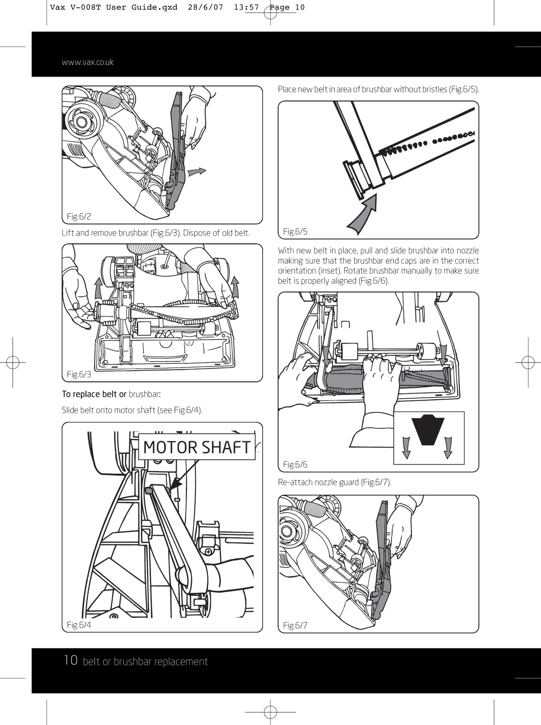 Vax V-008T instruction manual Motor Shaft 