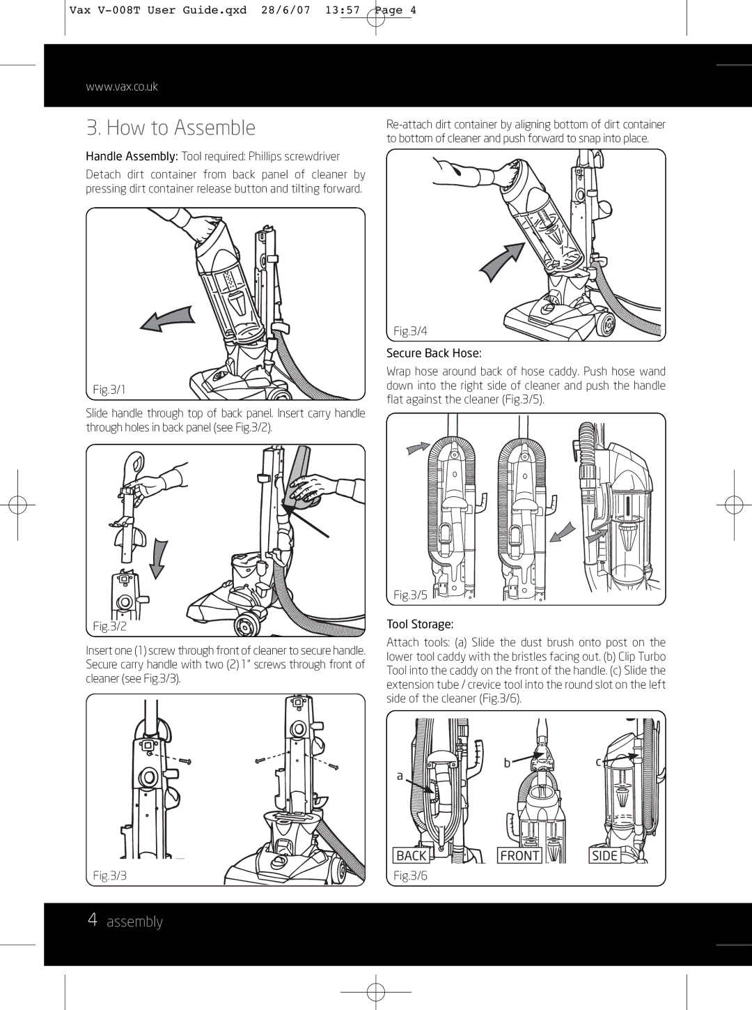 Vax V-008T instruction manual How to Assemble, Assembly 