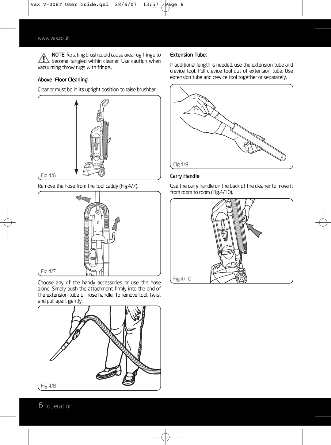 Vax V-008T instruction manual 6operation 