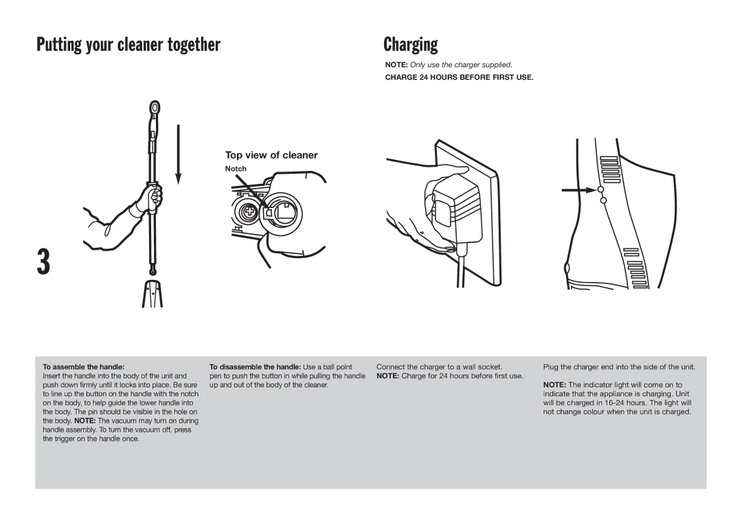 Vax V-037 manual Putting your cleaner together Charging 