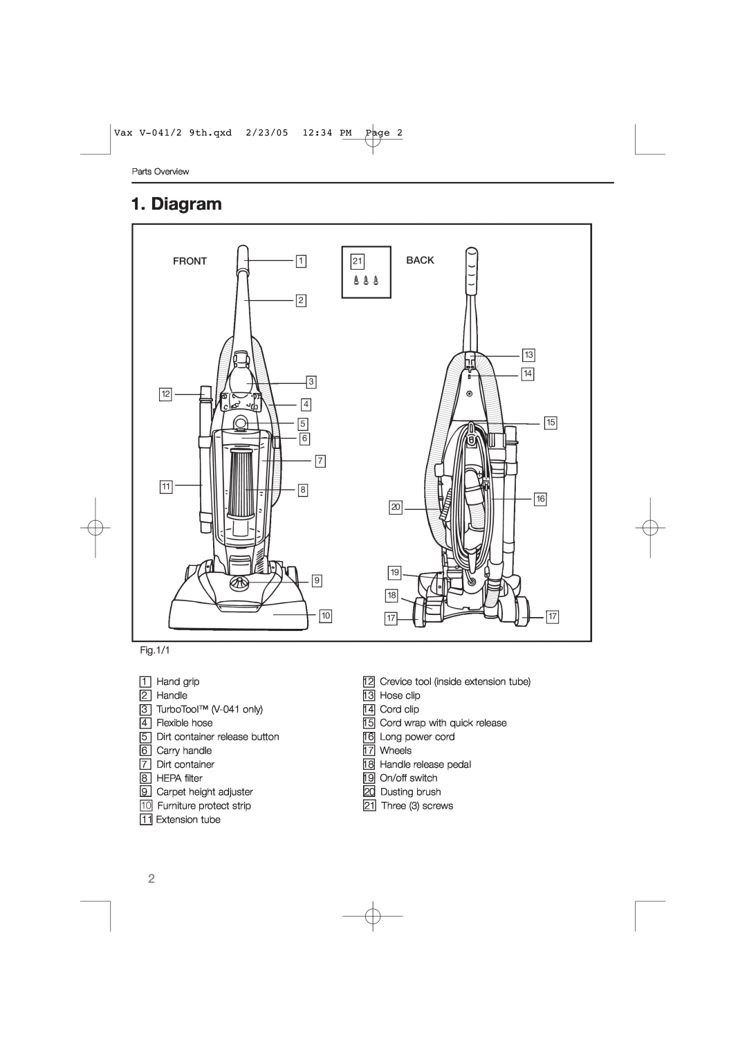 Vax V-042, V-041 instruction manual Diagram 