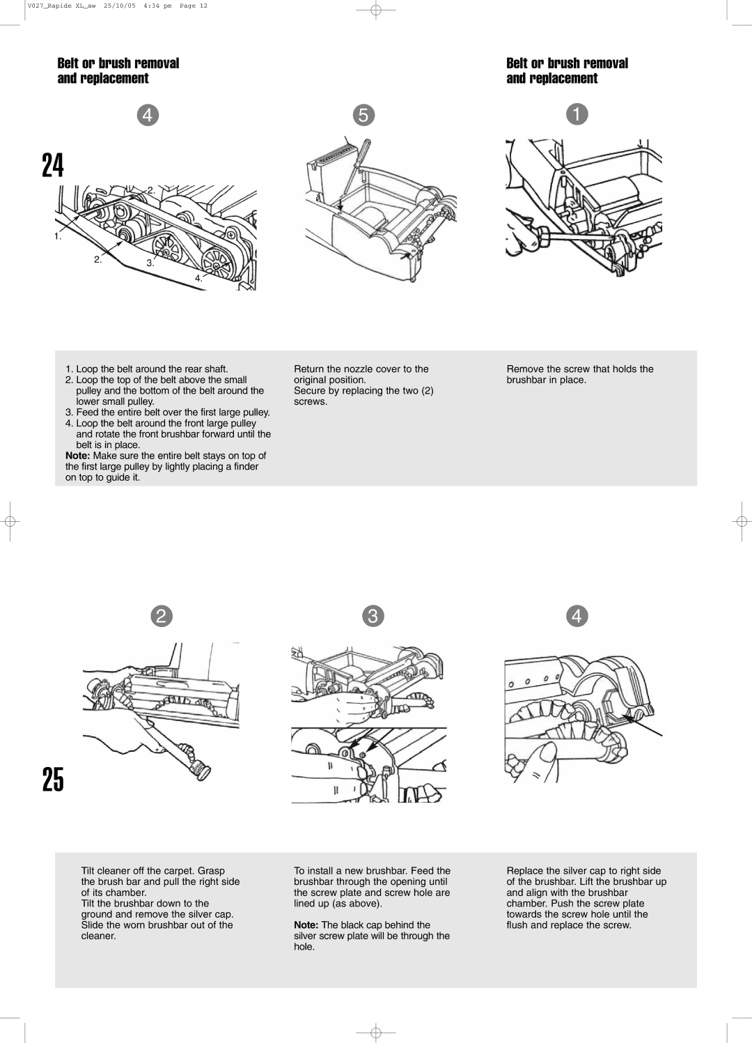 Vax VO27 manual Belt or brush removal, Replacement 