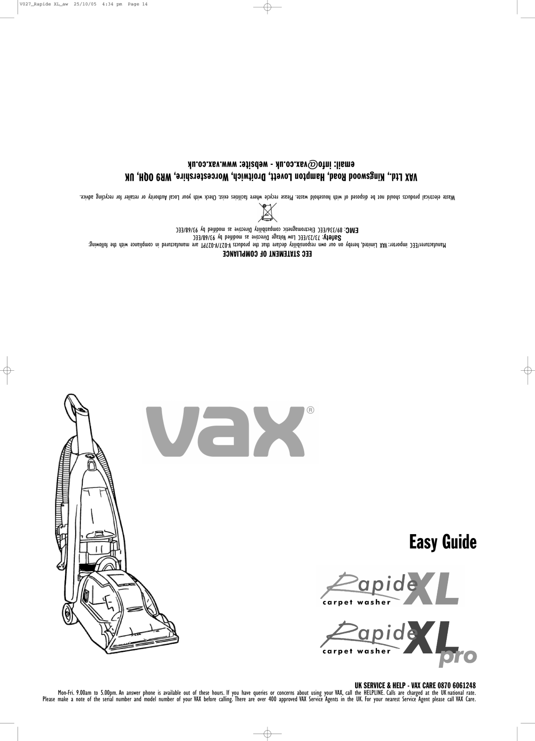 Vax VO27 manual Easy Guide 