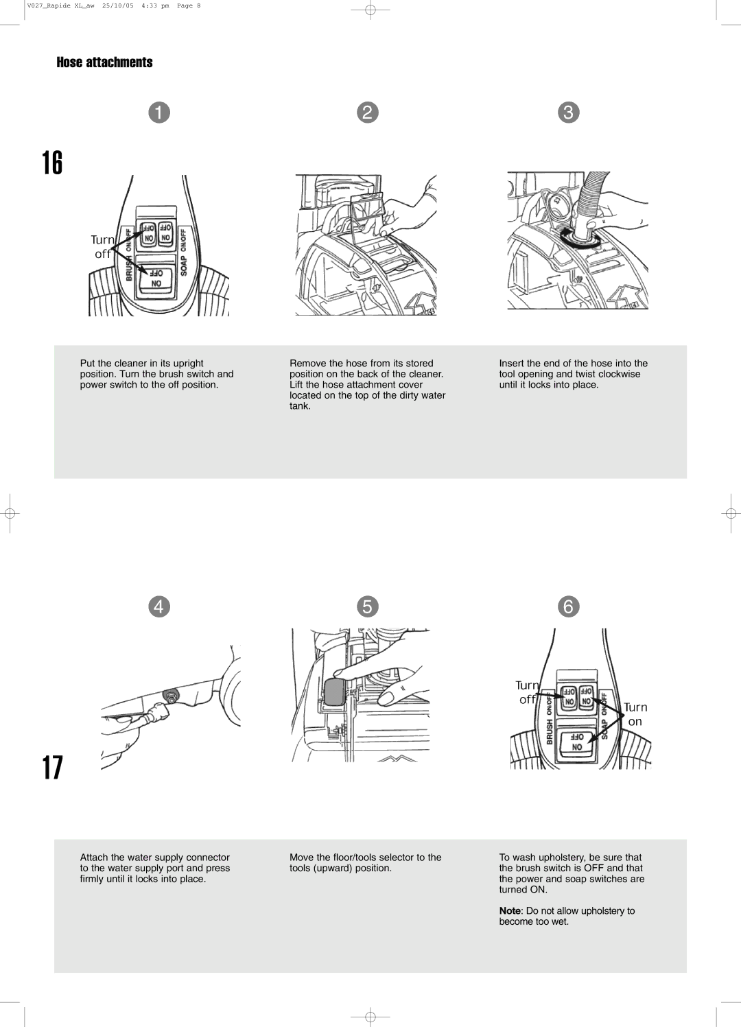 Vax VO27 manual Hose attachments 