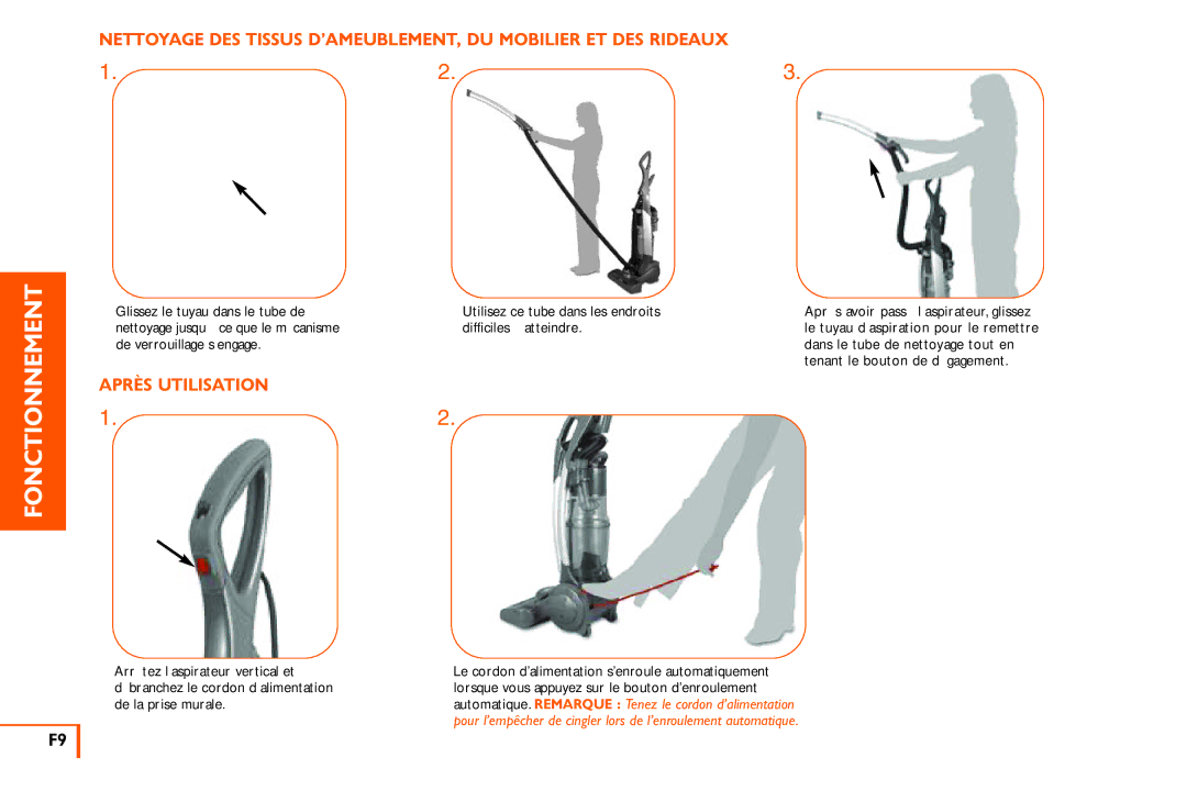 Vax X3 owner manual Après Utilisation, Utilisez ce tube dans les endroits difficiles à atteindre 