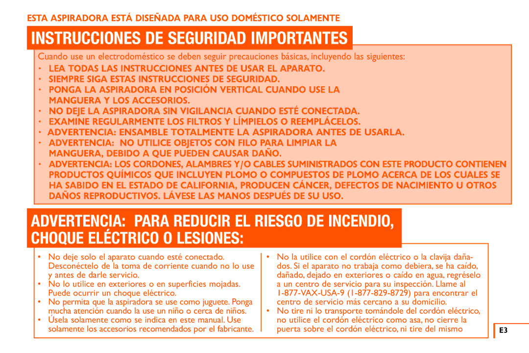 Vax X3 owner manual Instrucciones DE Seguridad Importantes 