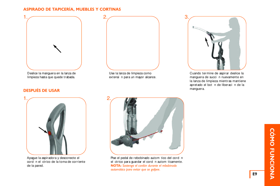 Vax X3 owner manual Aspirado DE TAPICERÍA, Muebles Y Cortinas, Después DE Usar 