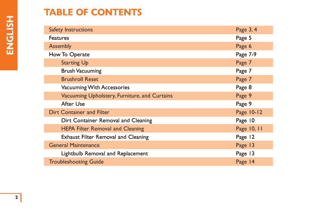 Vax X3 owner manual English, Table Of Contents 