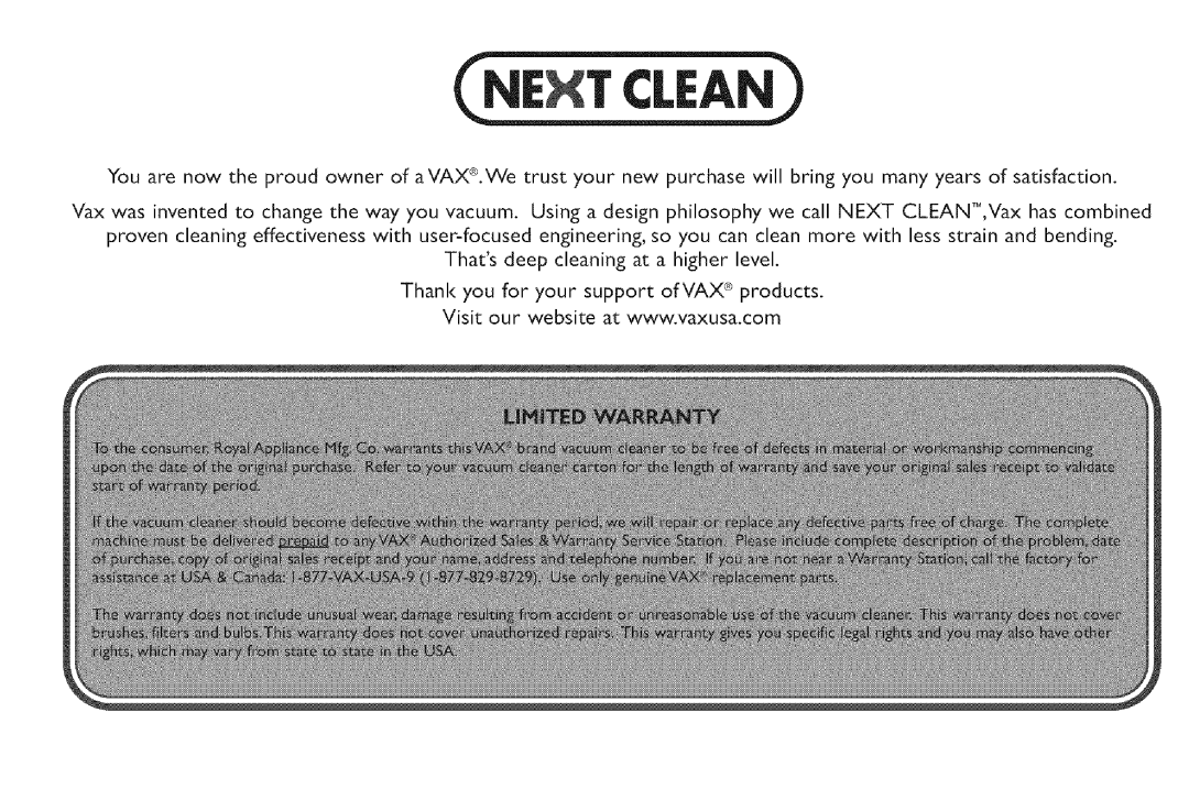 Vax X5 owner manual 