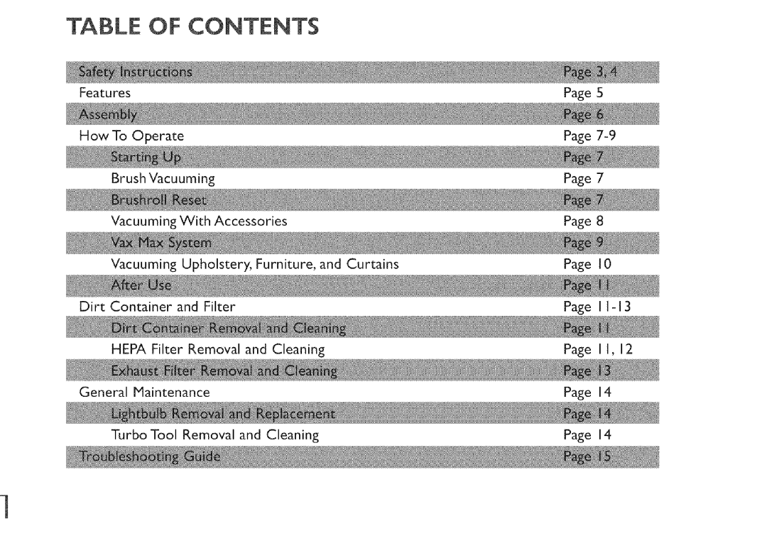 Vax X5 owner manual Table of Contents 