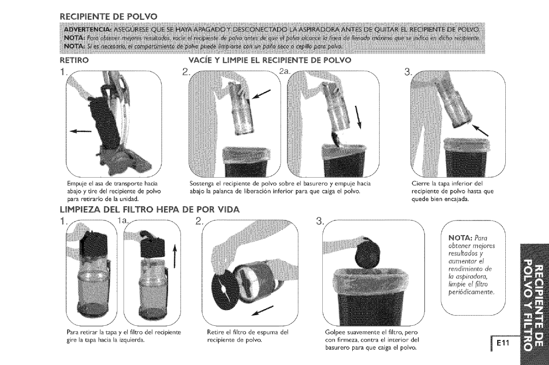 Vax X5 owner manual Recpente DE Polvo 