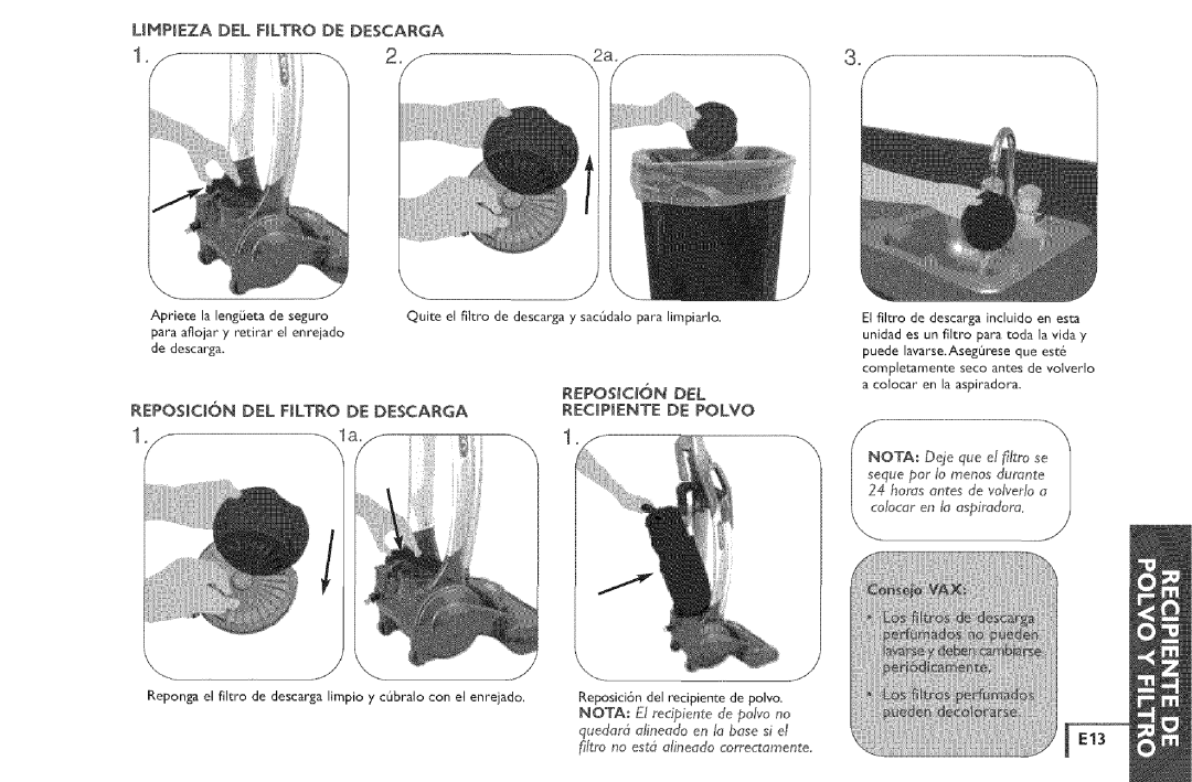 Vax X5 owner manual Limpeza DEL Fjltro DE Descarga 