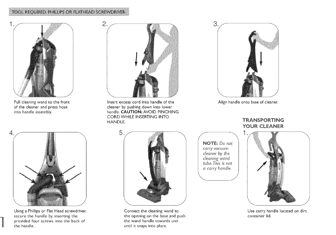 Vax X5 owner manual Transporting Your Cleaner, Cord While Inserting Into Handle 