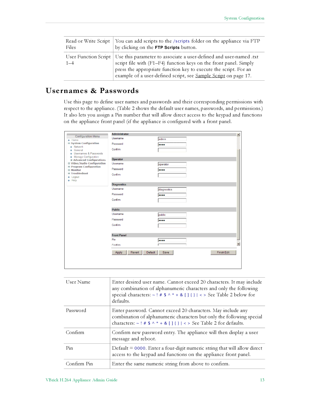 VBrick Systems 7000 manual Usernames & Passwords 