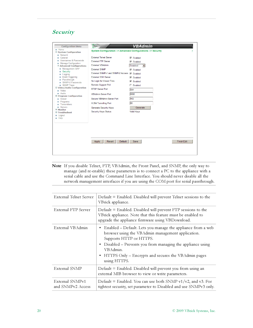 VBrick Systems 7000 manual Security 