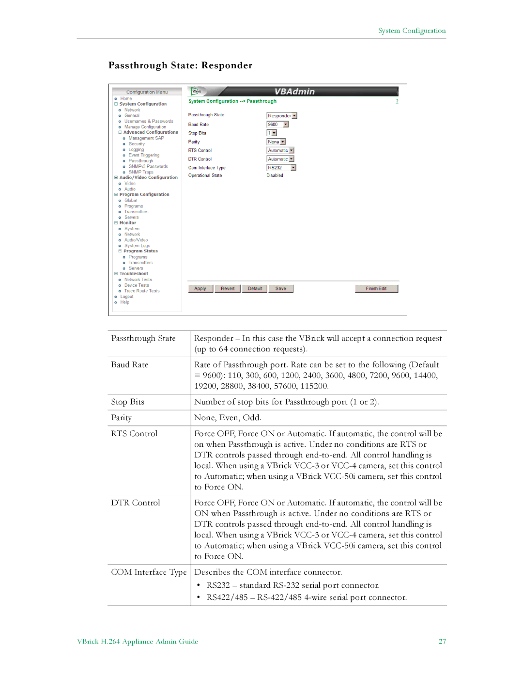 VBrick Systems 7000 manual Passthrough State Responder 