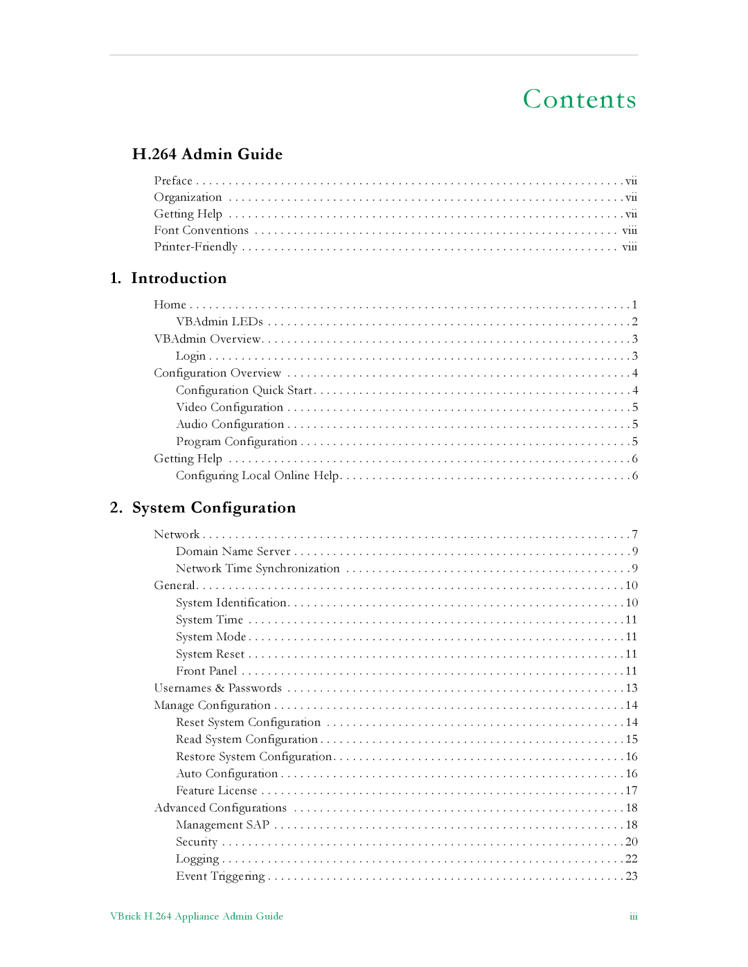 VBrick Systems 7000 manual Contents 