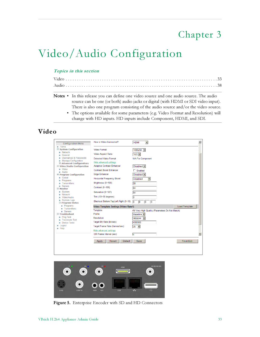 VBrick Systems 7000 manual Video/Audio Configuration 