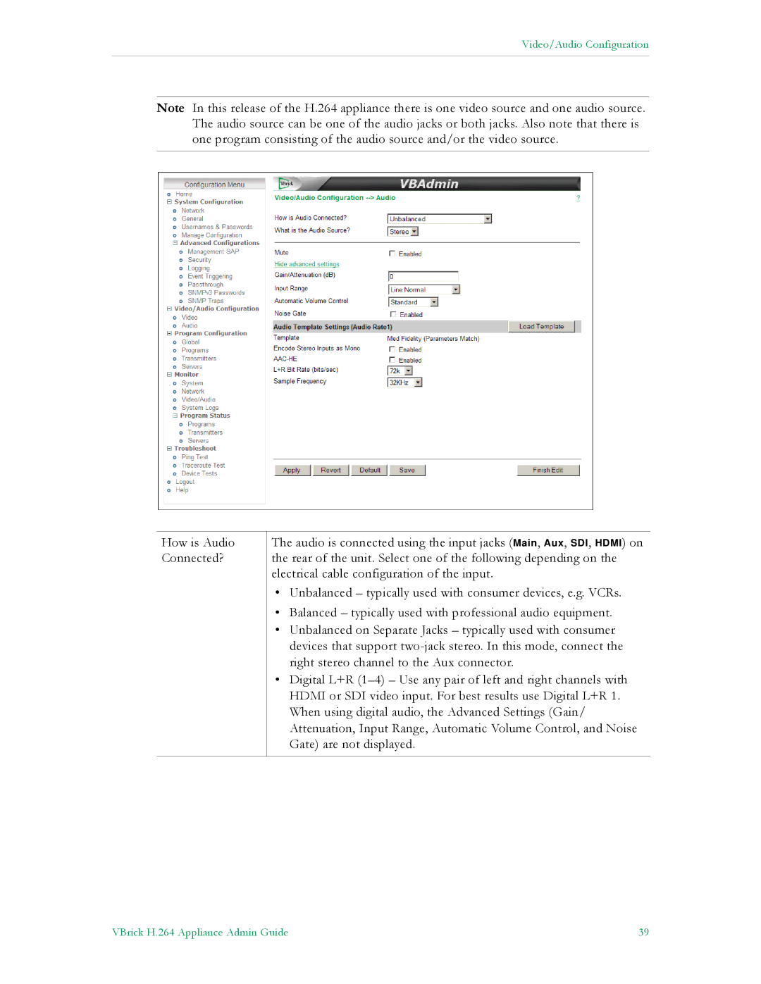 VBrick Systems 7000 manual Video/Audio Configuration 