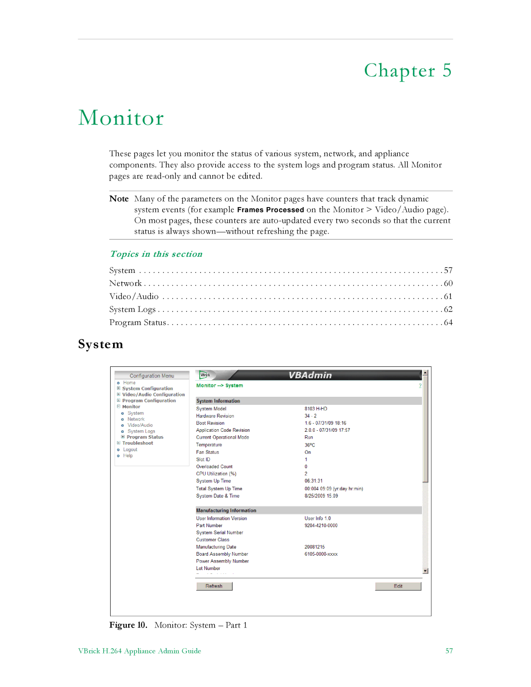 VBrick Systems 7000 manual Monitor, System 