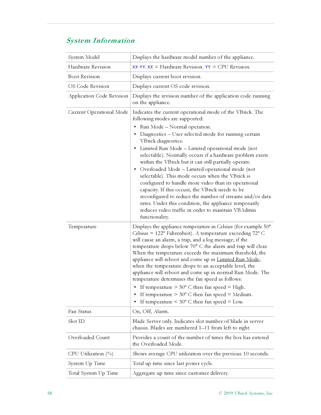 VBrick Systems 7000 manual System Information 