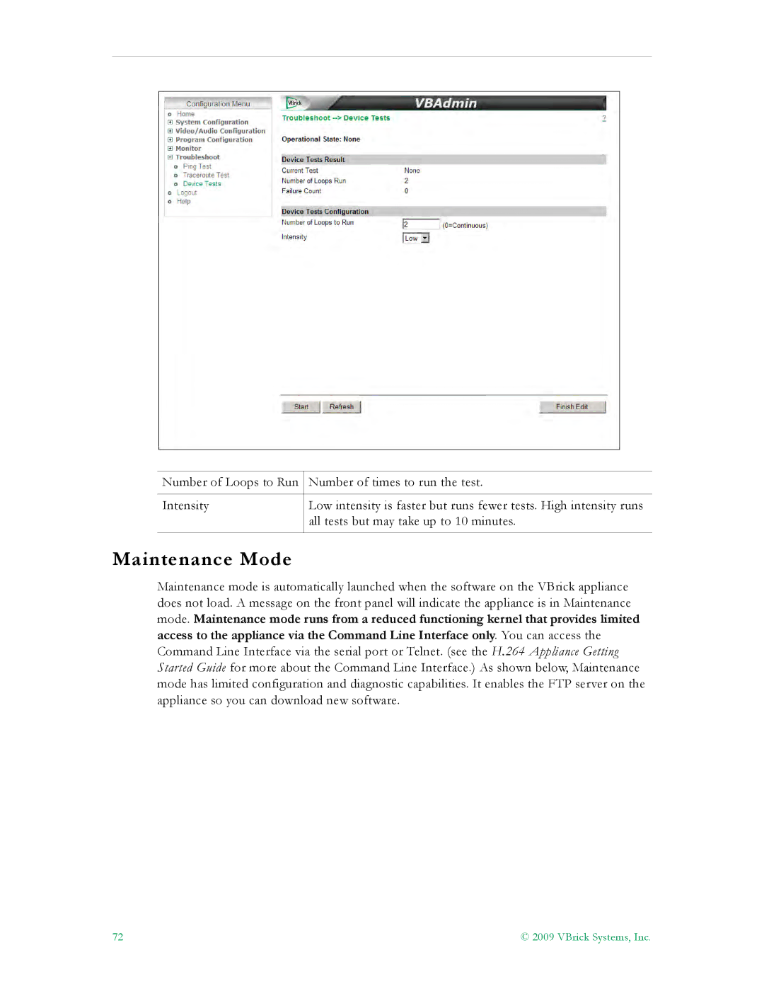 VBrick Systems 7000 manual Maintenance Mode 