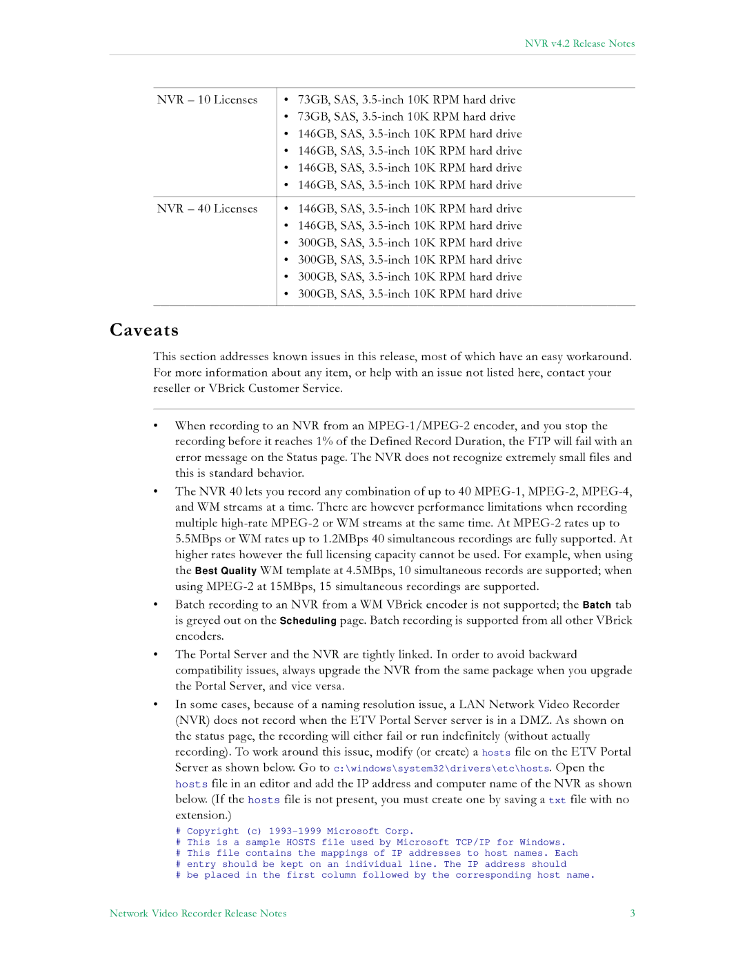 VBrick Systems EtherneTV NVR manual Caveats 