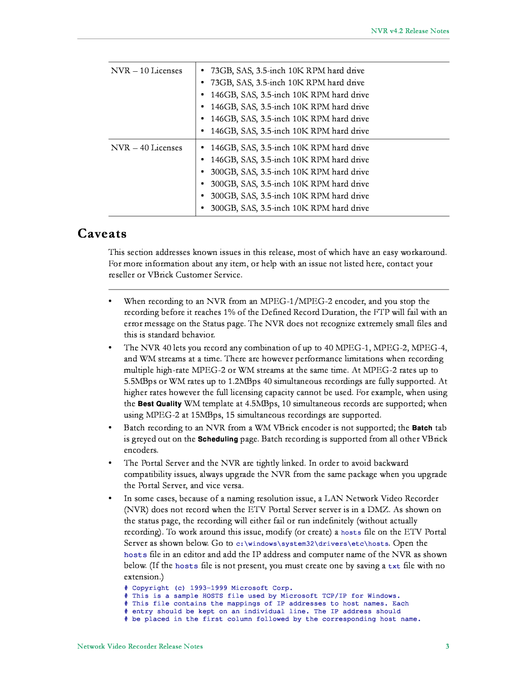 VBrick Systems EtherneTV NVR manual Caveats, # Copyright c 1993-1999 Microsoft Corp 
