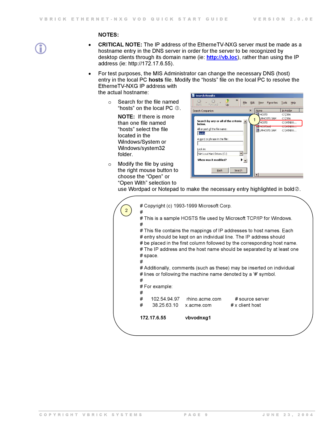 VBrick Systems EtherneTV-NXG 2, EtherneTV-NXG 1 manual Vbvodnxg1 