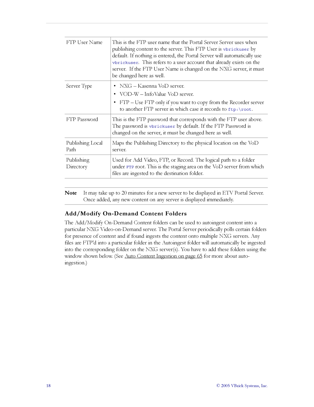 VBrick Systems ETV v3.1 manual Add/Modify On-Demand Content Folders 
