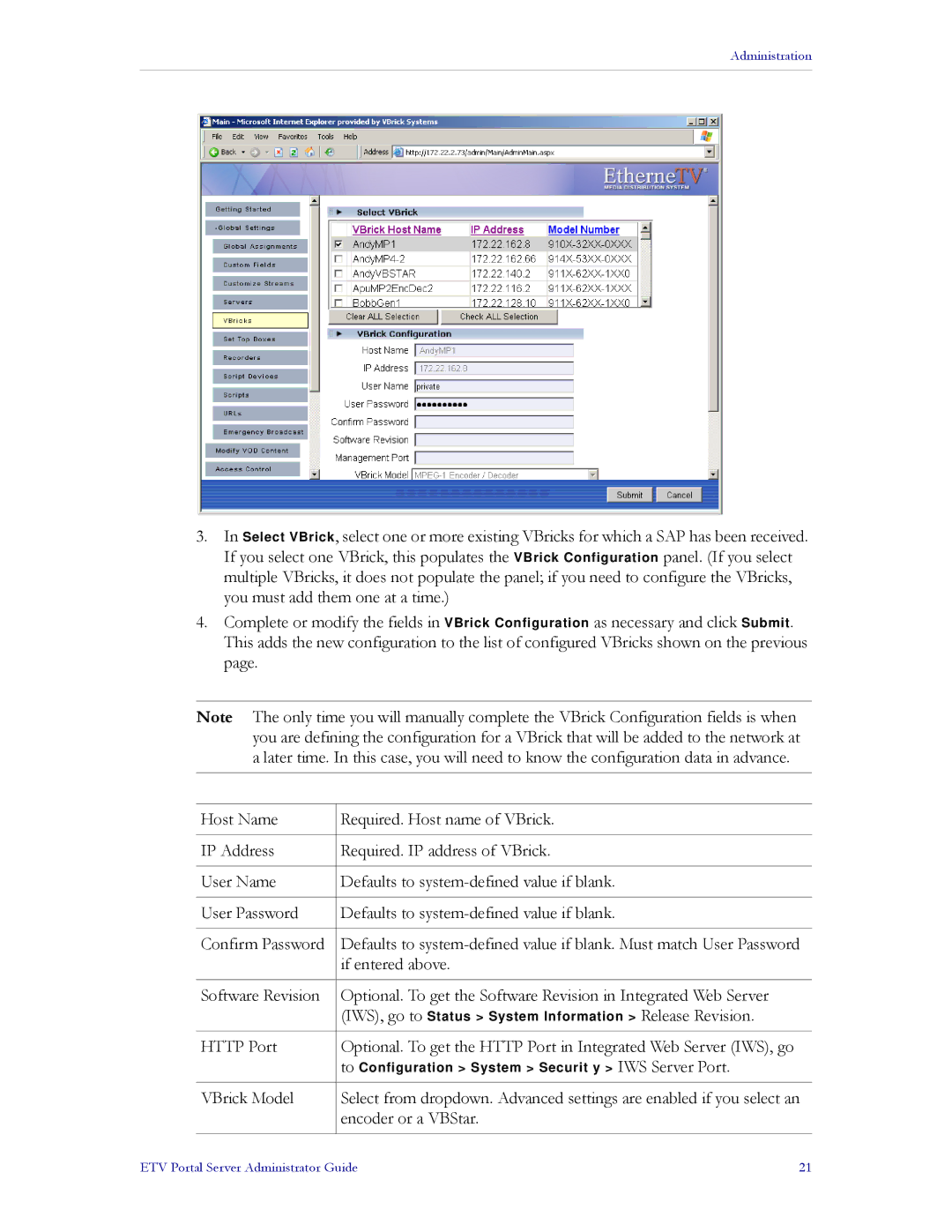 VBrick Systems ETV v3.1 manual To Configuration System Securit y IWS Server Port 