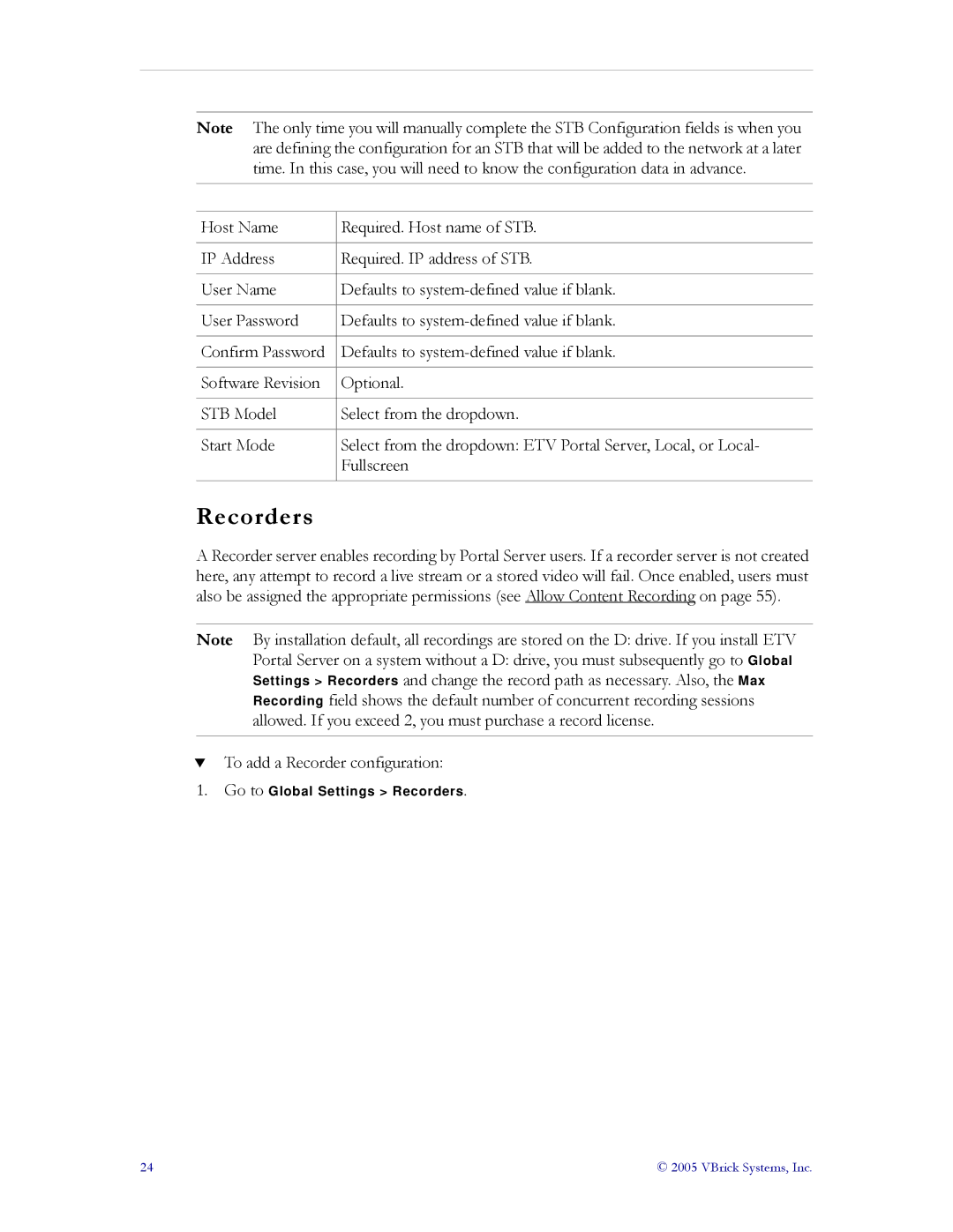 VBrick Systems ETV v3.1 manual Recorders, To add a Recorder configuration 