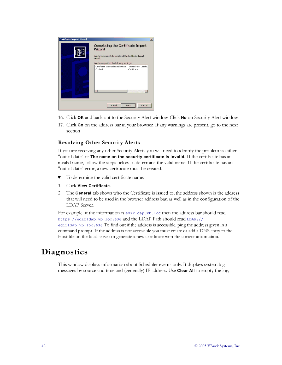 VBrick Systems ETV v3.1 manual Diagnostics, Resolving Other Security Alerts 