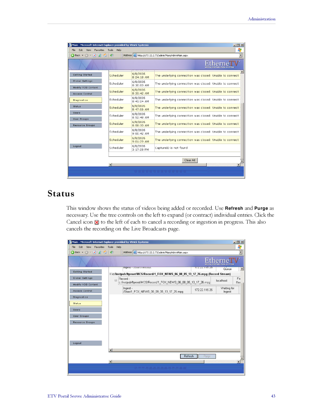 VBrick Systems ETV v3.1 manual Status 