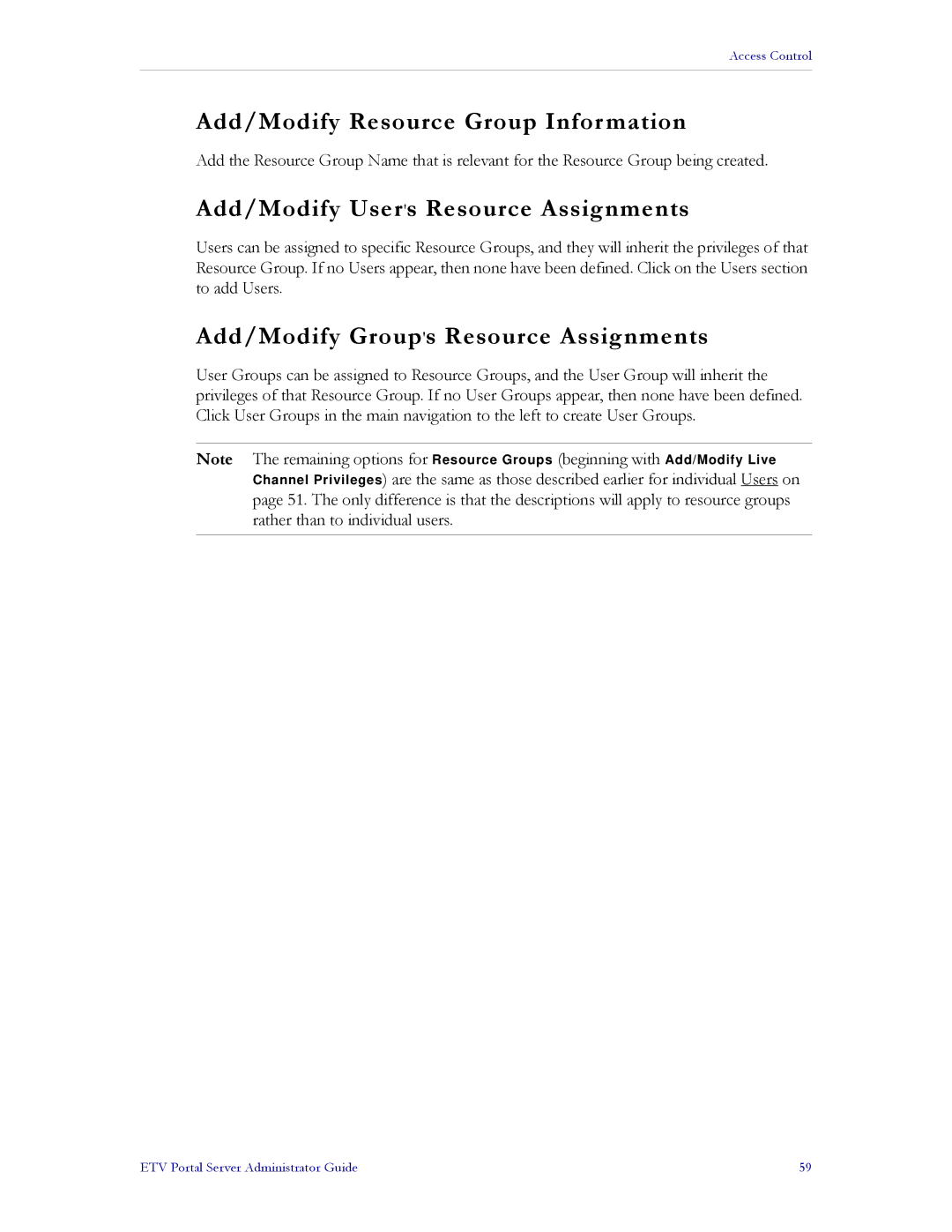 VBrick Systems ETV v3.1 manual Add/Modify Resource Group Information, Add/Modify Users Resource Assignments 