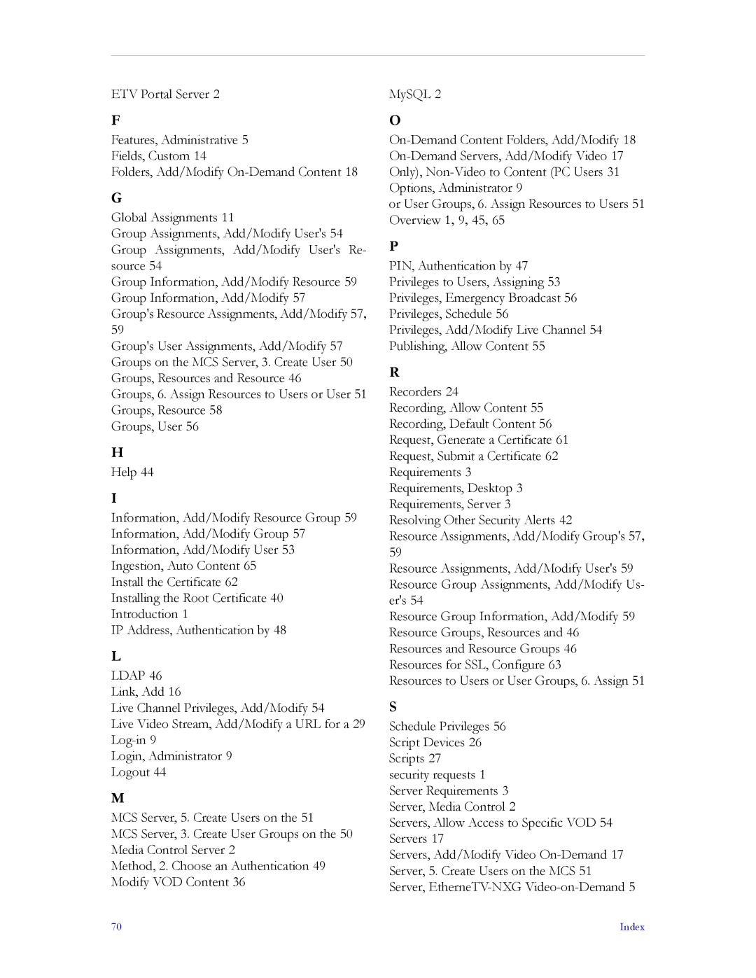 VBrick Systems ETV v3.1 manual Index 